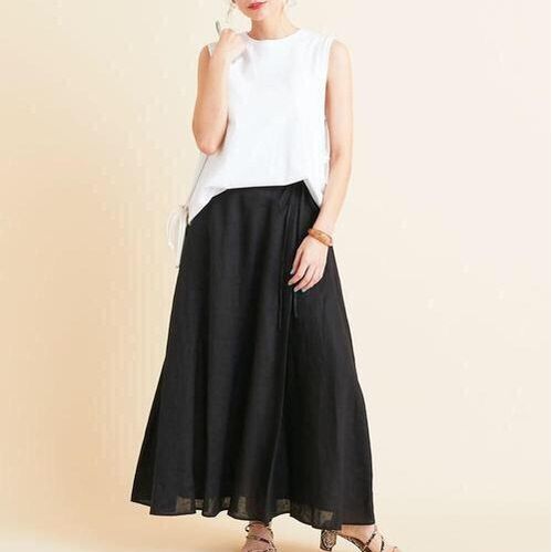 $138/1。2件起$13O/1。BEAMS BOY春夏亞麻高腰長裙