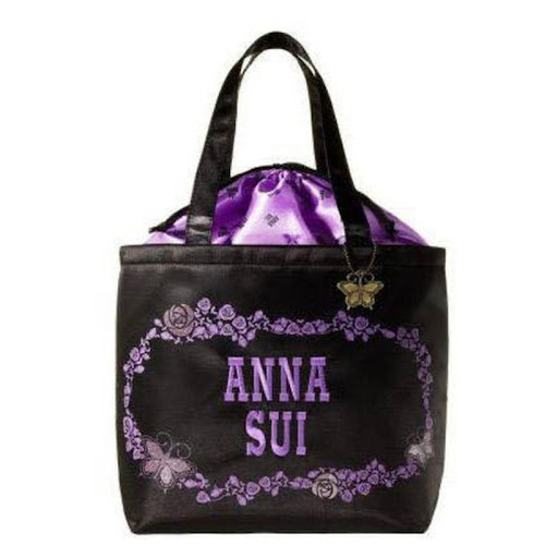 ANNA SUI 黑色玫瑰经典刺绣束口手提袋