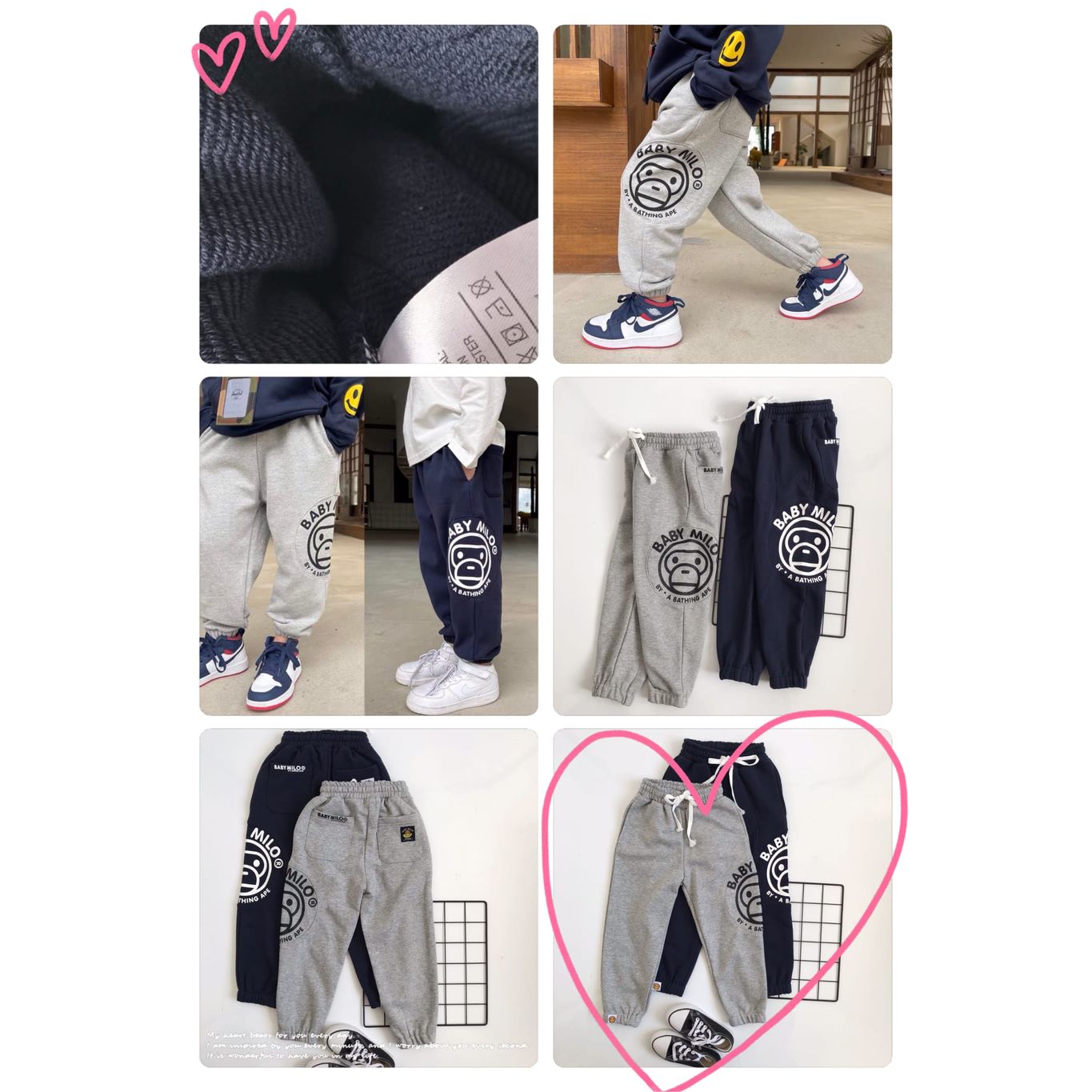 $108/1。2件起$98/1。2022年秋冬新品✨Bape宽鬆休闲鬆紧腰纯色儿童卫裤