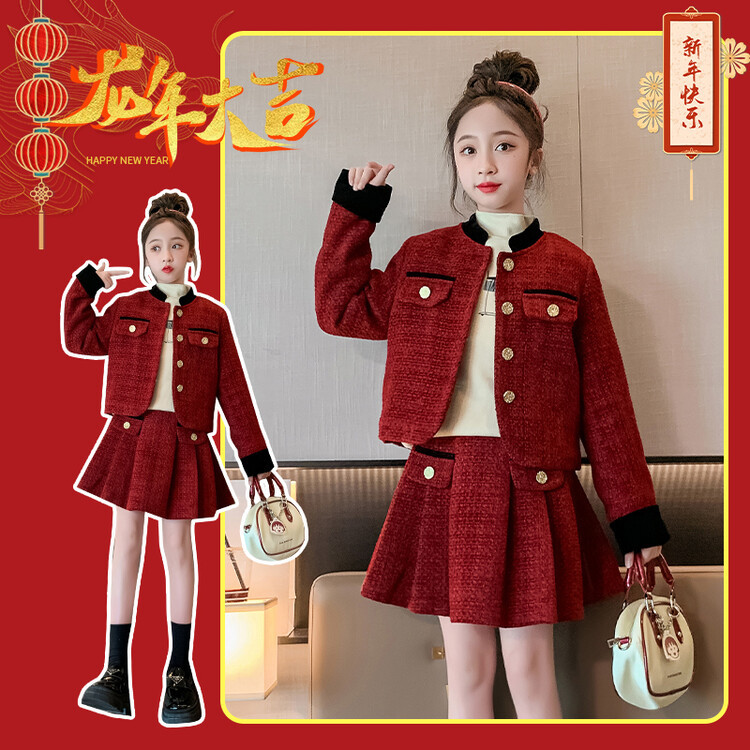 $138套。女童套装红色套装