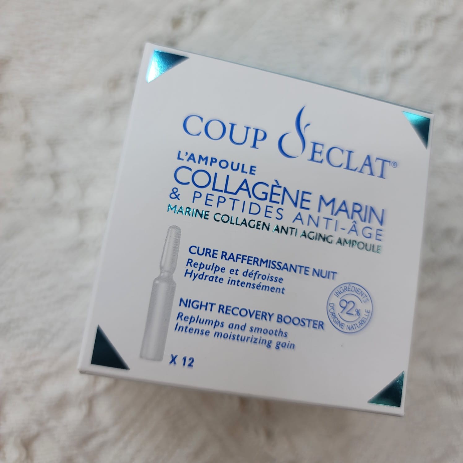$188盒。3盒起$180盒。Coup D'eclat 海洋骨膠原青春還原安瓶精華(一盒12支)