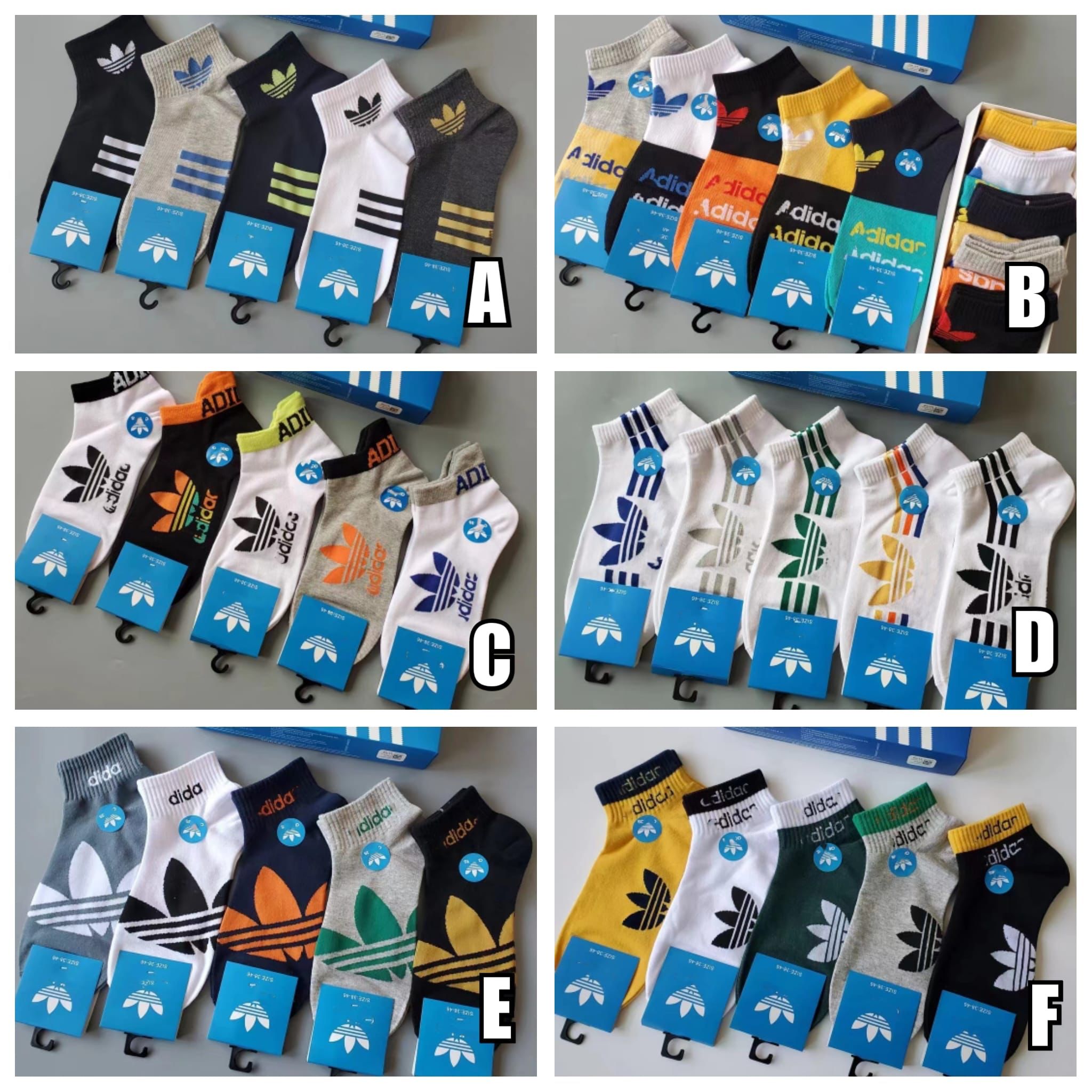 $95/2套 (可混款)Adidas 棉质船袜(1套6对)