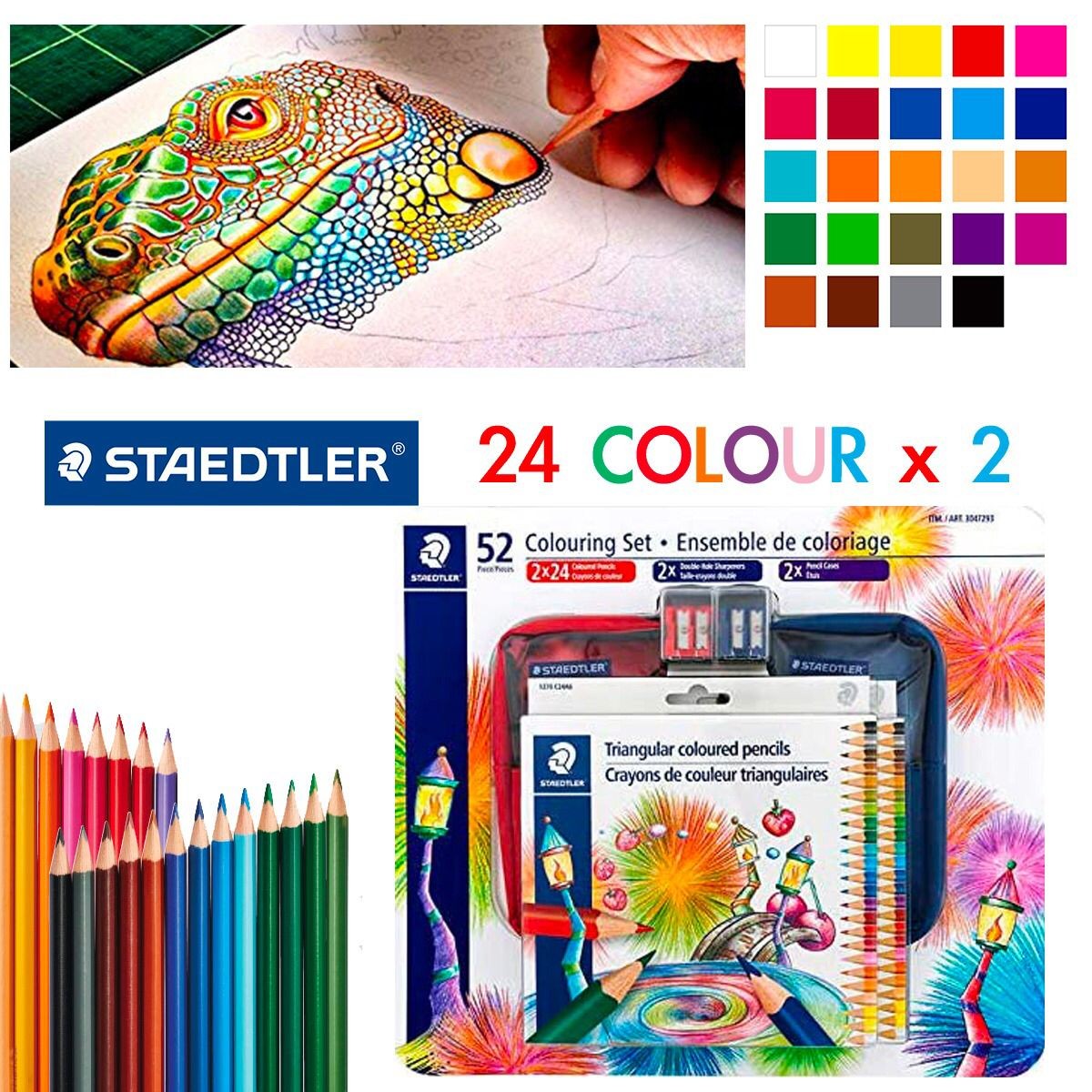 $108有2 盒 ，24色木顏色+ 2個筆袋+ 同埋2 個雙孔鉛筆。Staedtler 木顏色 超級優惠套裝