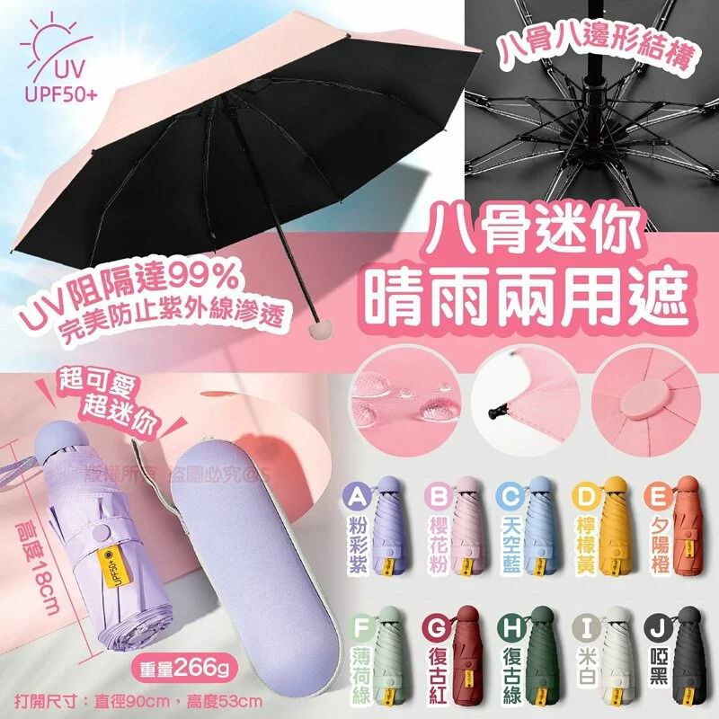 $55/1。2件起$48/1。附送伞盒， 方便收藏）八骨迷你晴雨两用遮