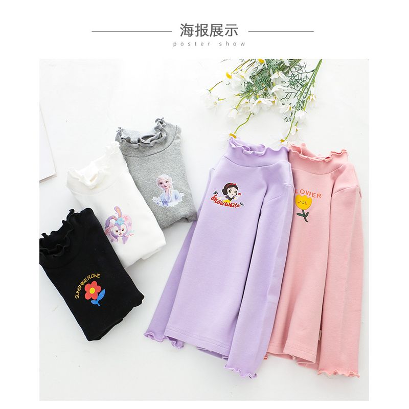 $95@3件(可混色)女童秋冬木耳領邊纯棉打底衫尺寸100至140cm顏色白黃粉灰玫瑰(小量)