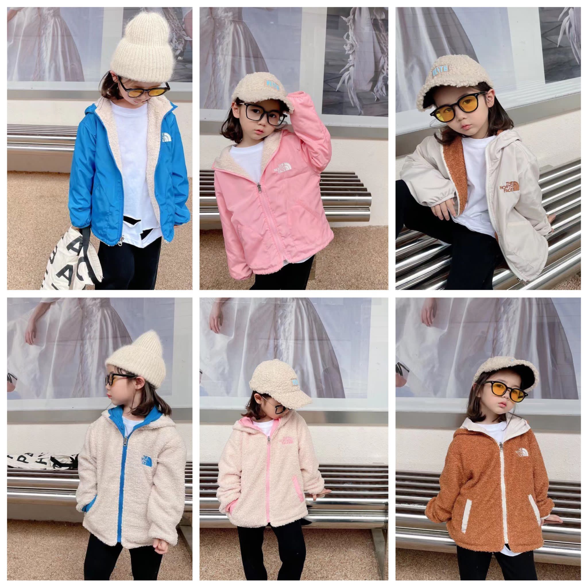 $155件。TNF秋冬季加绒连帽泰迪绒两面穿儿童连帽外套