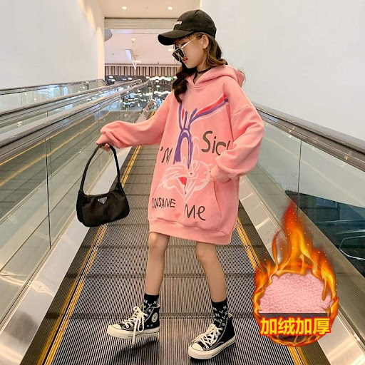 秋季日系女童加厚款中长卫衣。110cm -170cm$118逢星期一cut单货期7至10日。