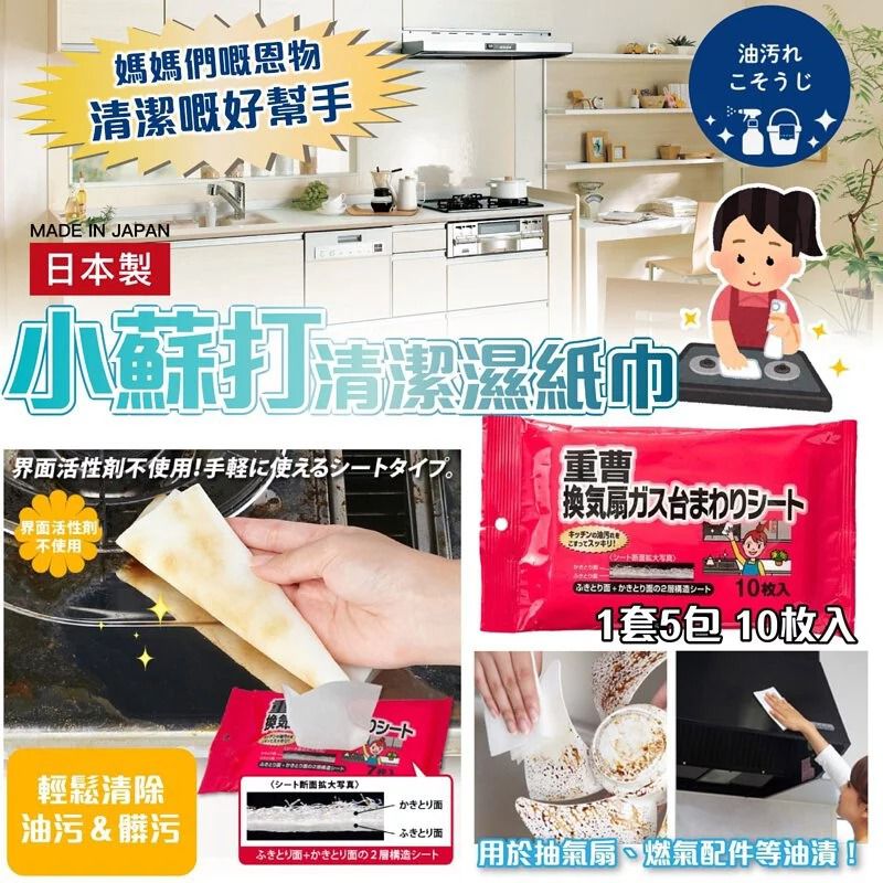 $38套5包(每包10張)。2套起$33套。日本製小蘇打清潔濕紙巾-1套5包