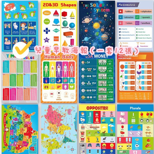 一套12張英文早教海报🅰️儿童款（新到）🅱️幼儿款