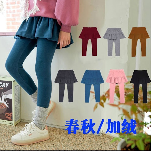 女童淨色假兩件裙褲$128/2件