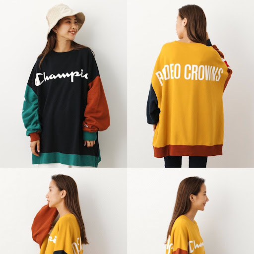 日版Rodeo Crowns x Champion 拼色印花圖案衛衣