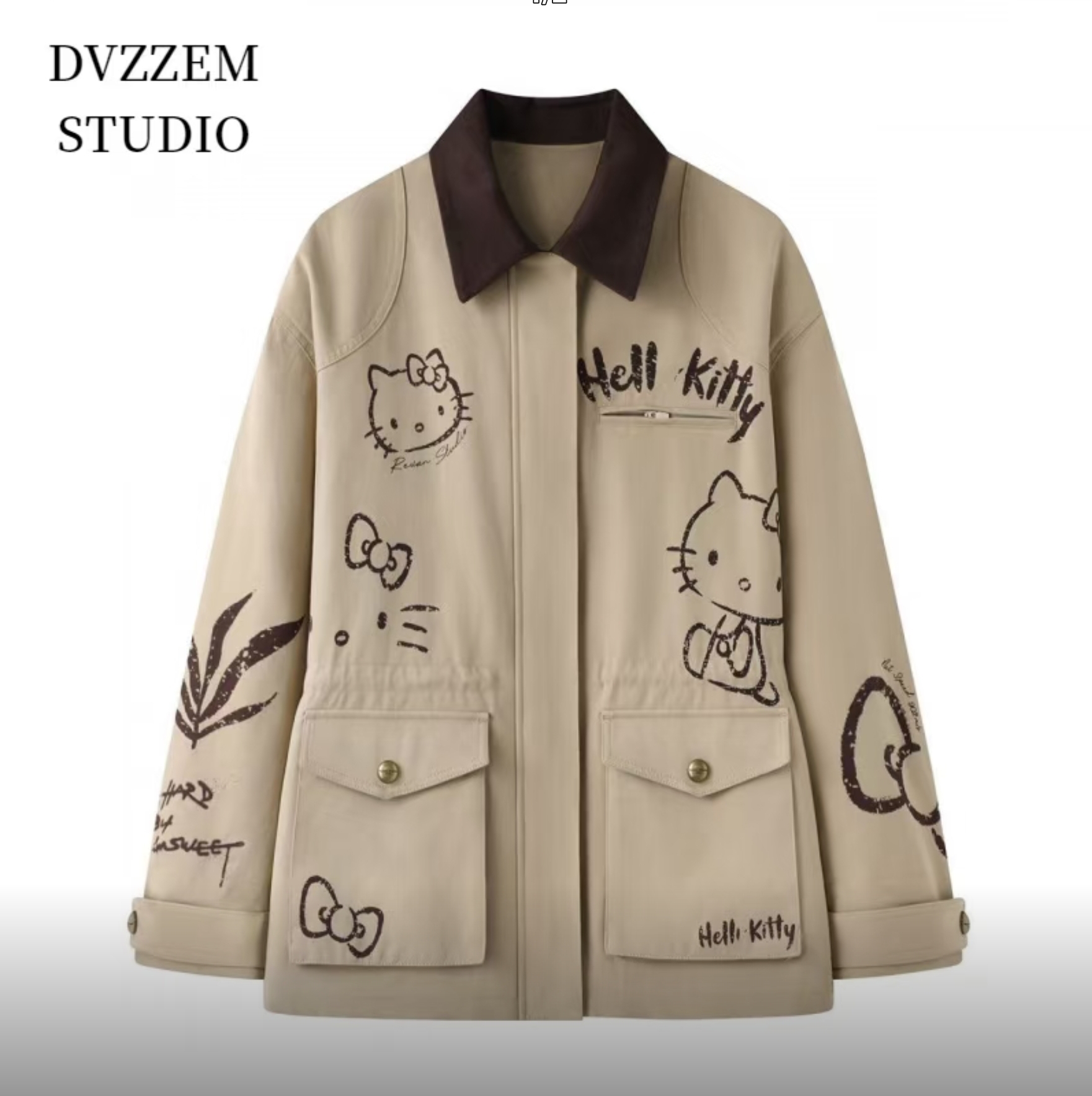 $258件。DVZZEM STUDIO × Hello Kitty 塗鸦外套 🧥✨卡其色+深啡领,型格又百搭~