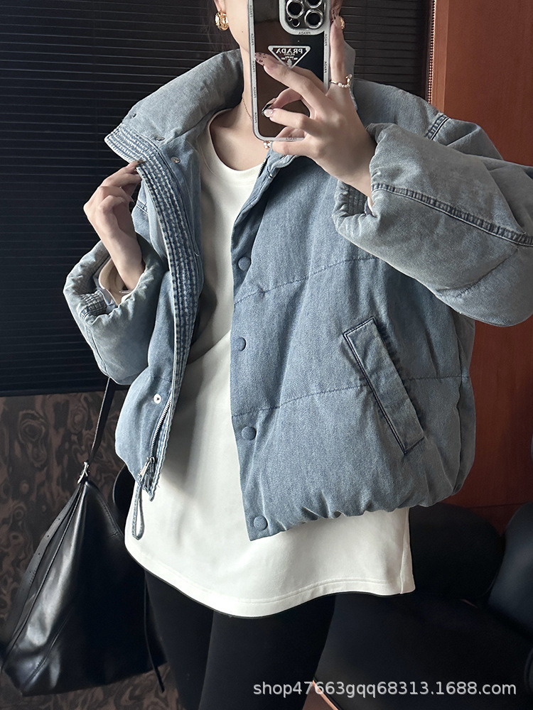$138件。韓系牛仔藍羽絨棉外套｜藍色｜S-XL