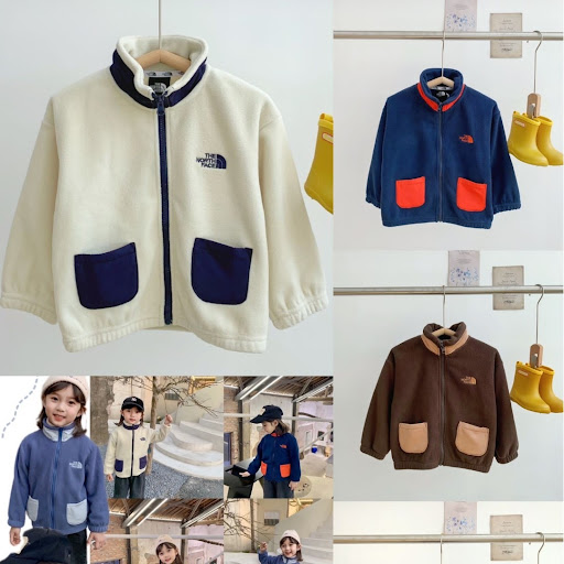 The North Face 小童搖粒絨拼色口袋外套