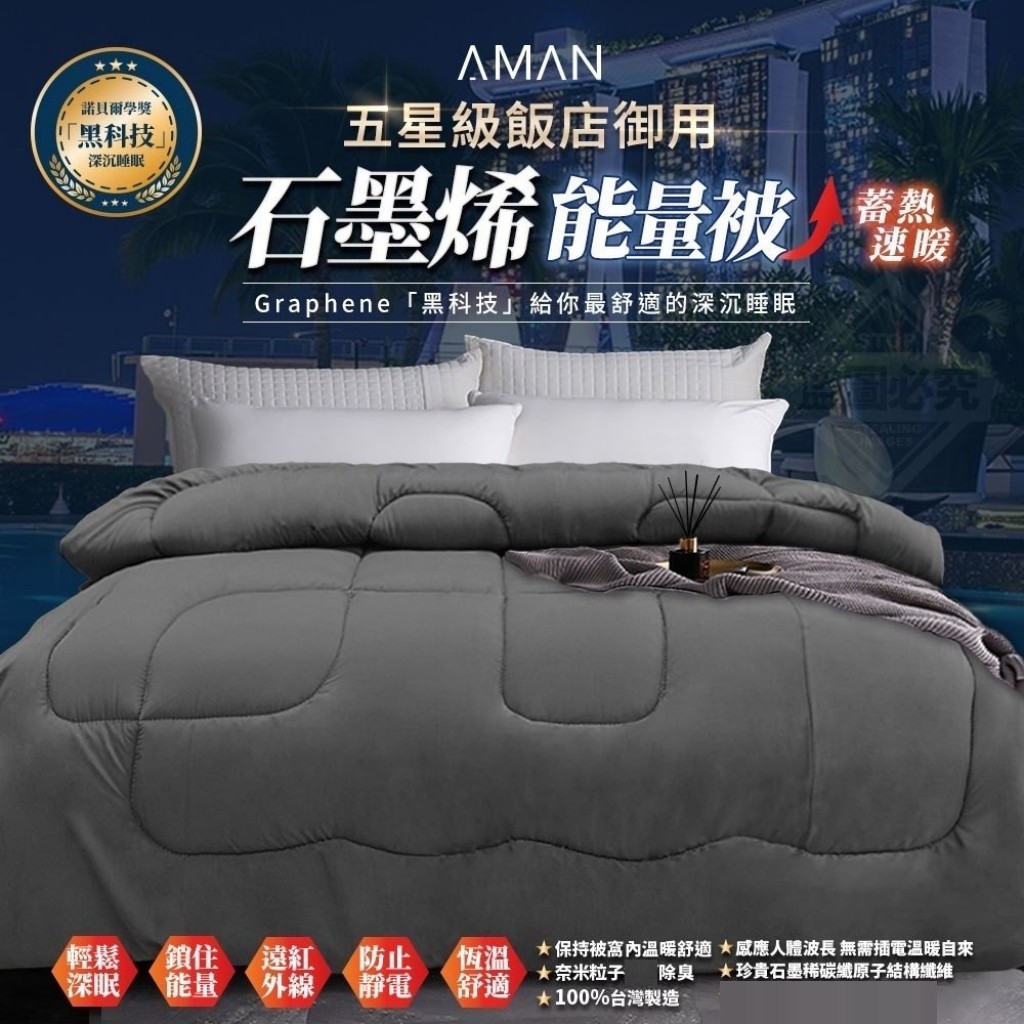 $25O/1。2件起$24O/1。台灣製造 五星級飯店御用 AMAN石墨烯蓄熱速暖能量被