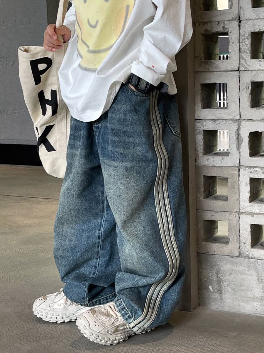 $88條。2條起$80條👖【復古街頭風|雙線拼條寬褲】👖